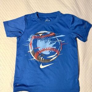 Nike Boys Dri-Fit Blue Baseball Graphic Tee Shirt Size 6 Athletic Fit
